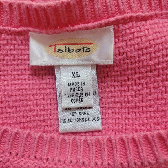 Talbots Womens Pink Knit Sweater XL 100% Cotton Crewneck Casual Pullover - Picture 5 of 6